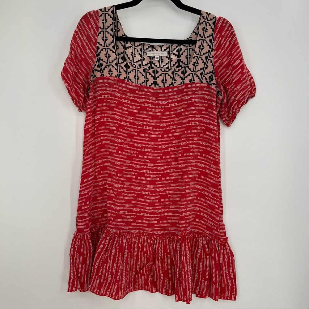 Anthropologie Corey Lynn Calter Silk Abstract Short Sleeve Mini Dress Tiered 8 - Picture 4 of 5